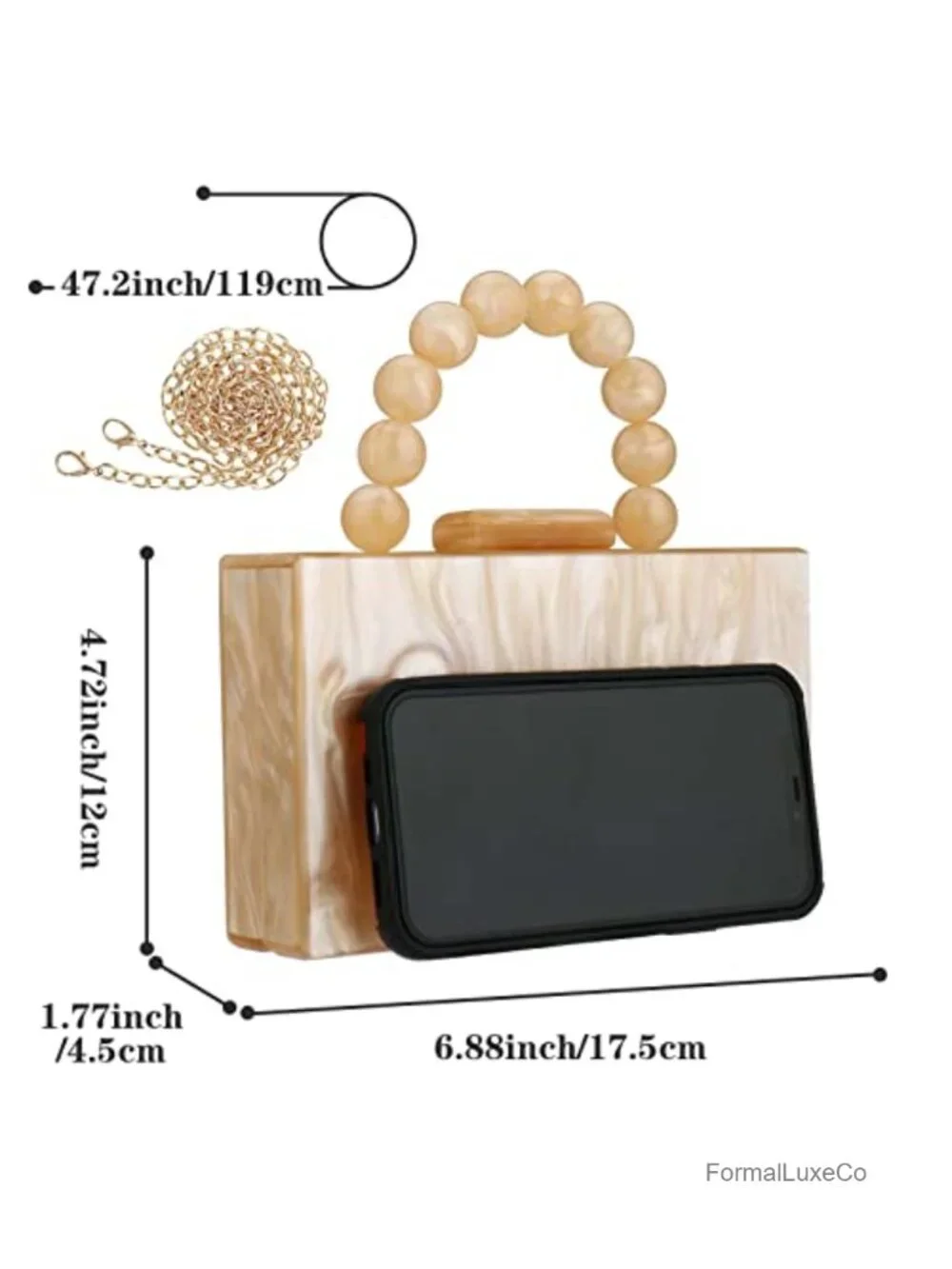 Acrylic Evening Clutch with Pearl Chain Crossbody Bag for Wedding Prom Party